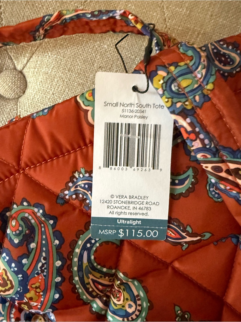 Vera Bradley Ultralight Small North South Tote in Manor Paisley - Picture 4 of 5
